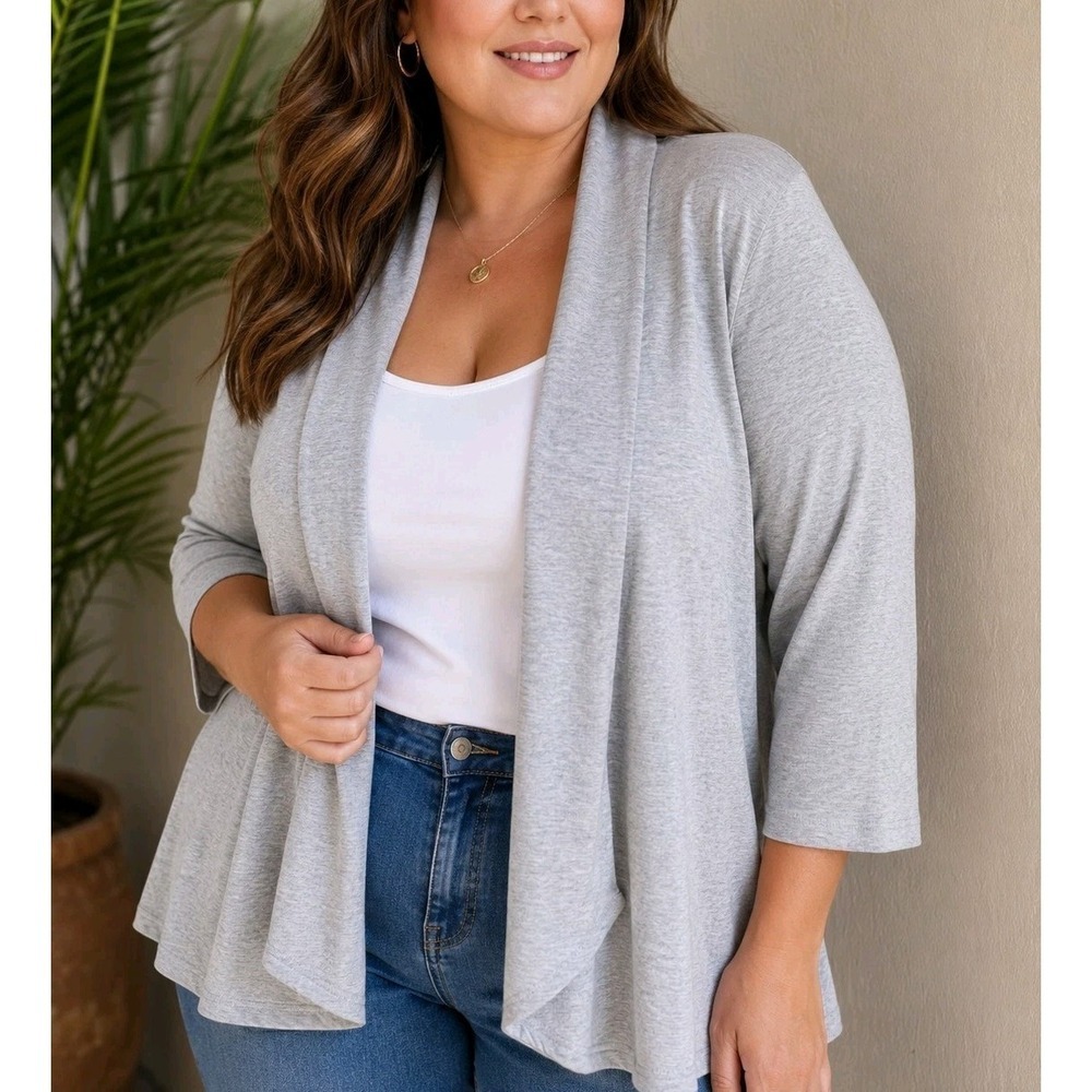 Lane Bryant Open Front Cardigan Gray Size 14/16 Plus 3/4 Sleeve Soft Stretch